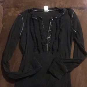 Ribbed Black Long Sleeve with Ruffle Details